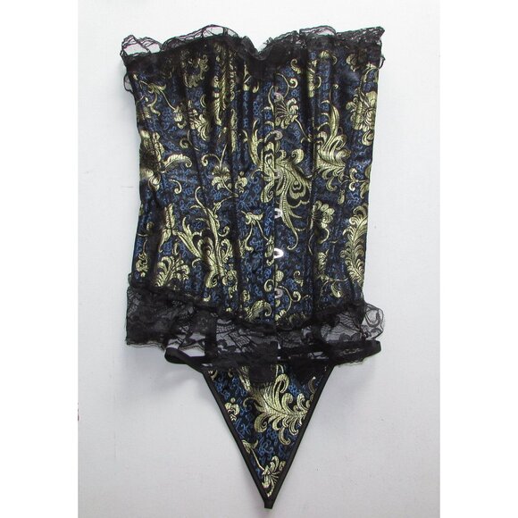 Blue Gold Black Lace Ruffled Corset Set - NEW - Picture 5 of 12
